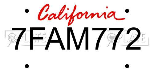 7FAM772 California License Plate