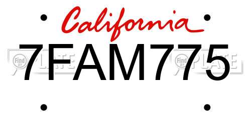 7FAM775 California License Plate