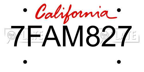 7FAM827 California License Plate
