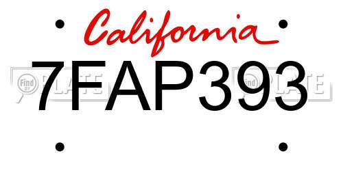 7FAP393 California License Plate