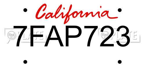 7FAP723 California License Plate