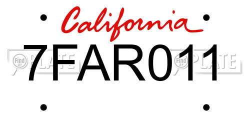 7FAR011 California License Plate
