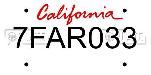 7FAR033 California License Plate