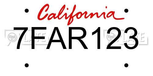 7FAR123 California License Plate