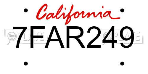 7FAR249 California License Plate
