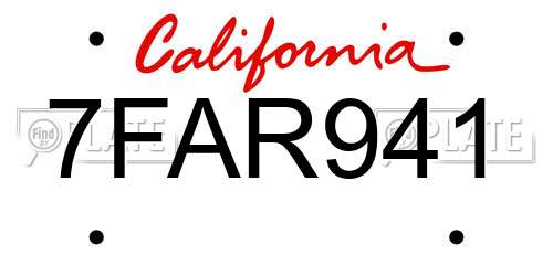 7FAR941 California License Plate