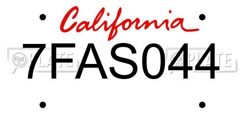 7FAS044 California License Plate