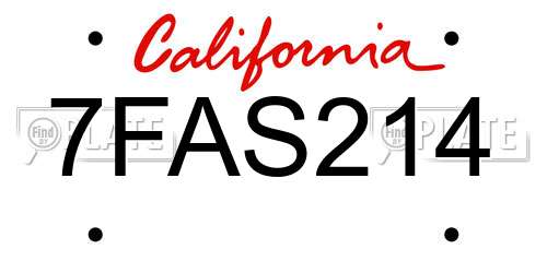 7FAS214 California License Plate