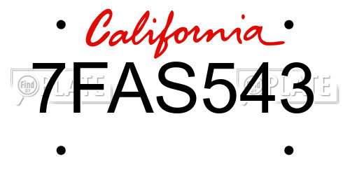 7FAS543 California License Plate