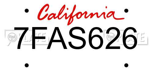 7FAS626 California License Plate