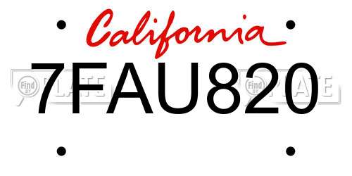 7FAU820 California License Plate