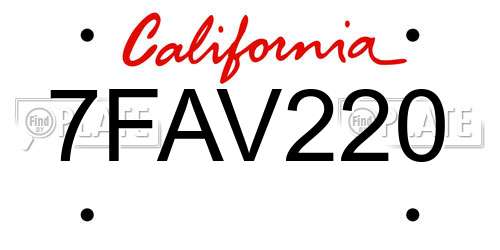 7FAV220 California License Plate