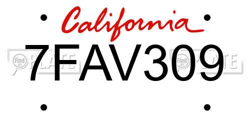 7FAV309 California License Plate