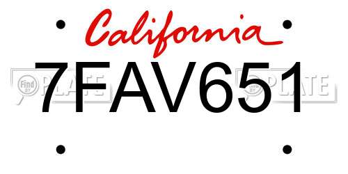 7FAV651 California License Plate