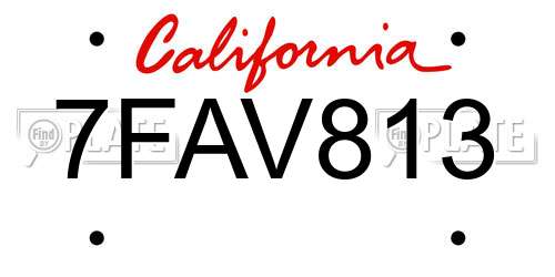 7FAV813 California License Plate