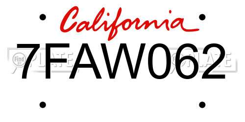 7FAW062 California License Plate