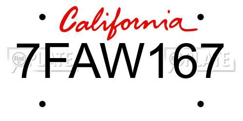 7FAW167 California License Plate