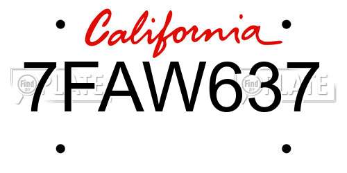 7FAW637 California License Plate