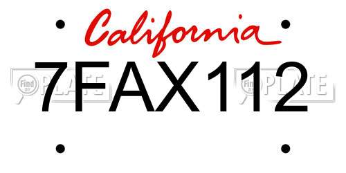 7FAX112 California License Plate