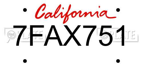 7FAX751 California License Plate