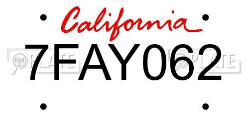7FAY062 California License Plate