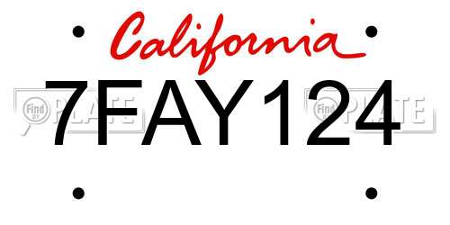 7FAY124 California License Plate