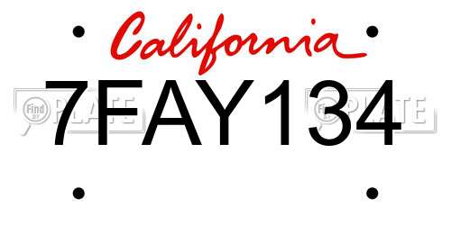 7FAY134 California License Plate