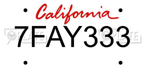 7FAY333 California License Plate