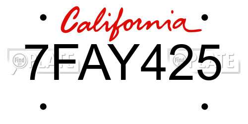 7FAY425 California License Plate