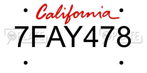 7FAY478 California License Plate