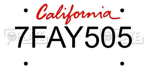 7FAY505 California License Plate
