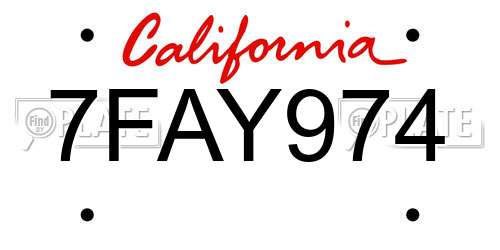 7FAY974 California License Plate