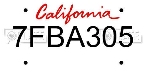7FBA305 California License Plate