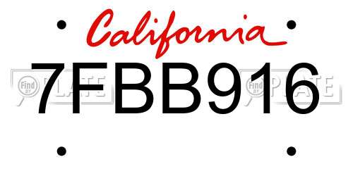 7FBB916 California License Plate