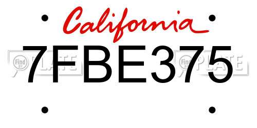 7FBE375 California License Plate