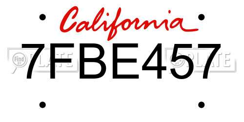 7FBE457 California License Plate