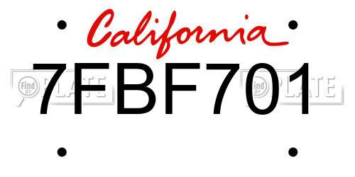 7FBF701 California License Plate