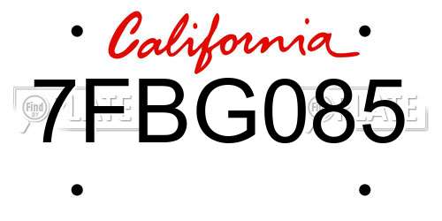 7FBG085 California License Plate