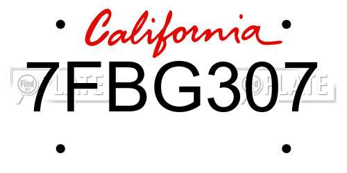 7FBG307 California License Plate