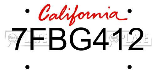 7FBG412 California License Plate