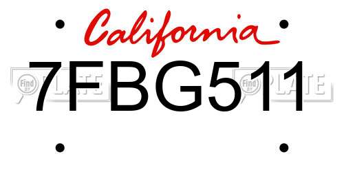 7FBG511 California License Plate