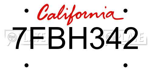 7FBH342 California License Plate