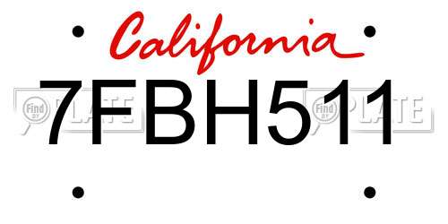 7FBH511 California License Plate