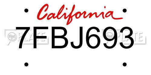 7FBJ693 California License Plate