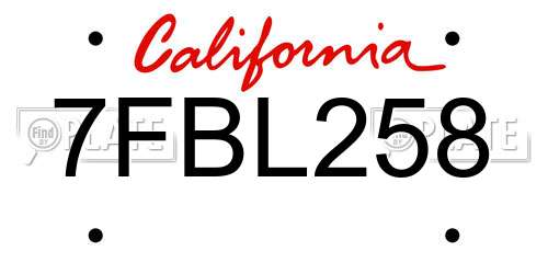 7FBL258 California License Plate
