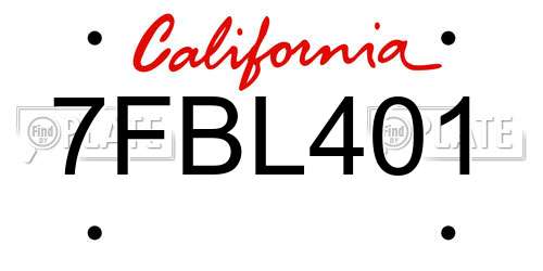 7FBL401 California License Plate
