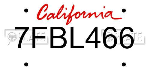 7FBL466 California License Plate