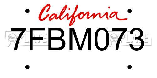 7FBM073 California License Plate