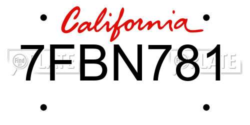 7FBN781 California License Plate