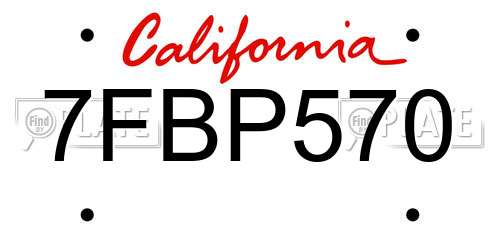 7FBP570 California License Plate